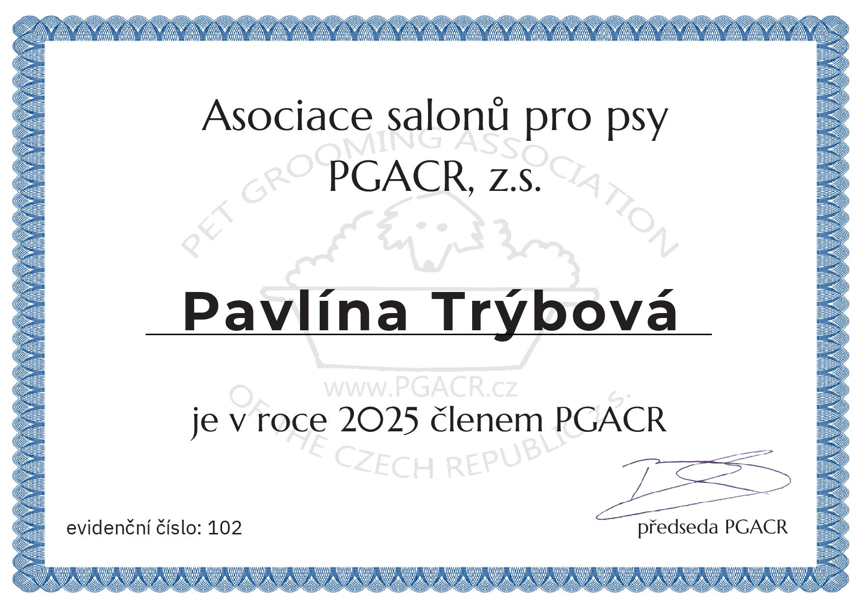 Psí salon Lusy Praha 6 certifikát